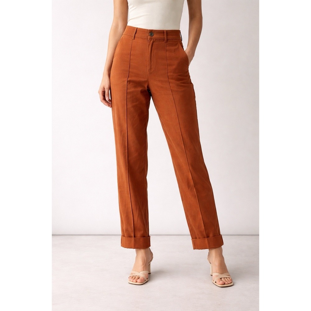 New Day Ankle Pants Women Size 10 Tapered Leg Elastic Waist Burnt Orange